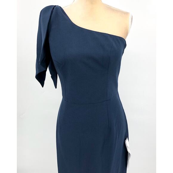 DRESS THE POPULATION Tiffany One Shoulder Sheath Dress Large Midnight Blue NWT - Picture 5 of 9